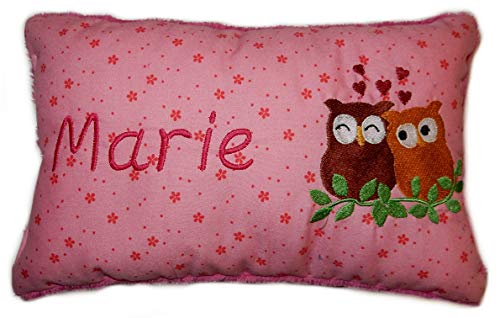 Momelie Rosa Schmusekissen * Kuschelkissen * Eulen * mit Namen Bestickt * 17 x 29 cm * SK-pi_0132 von Momelie