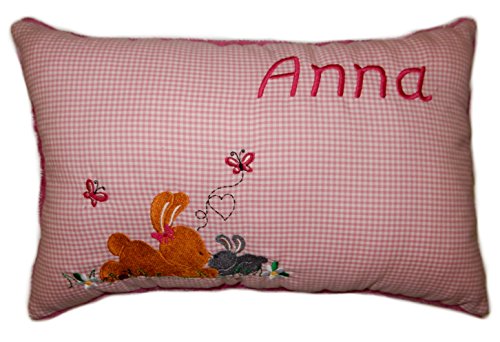 Momelie Rosa Schmusekissen * Kuschelkissen * Hasen * mit Namen Bestickt * 25 x 40 cm * SK-pi_0065 von Momelie