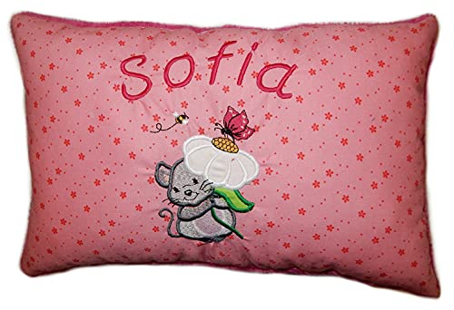 Momelie Rosa Schmusekissen * Kuschelkissen * Mäuschen * mit Namen Bestickt * 25 x 40 cm * SK-pi_0091 von Momelie