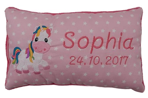 Momelie Rosa Schmusekissen * Kuschelkissen *Einhorn * mit Namen Bestickt * 17 x 29 cm * SK-pi_0111 von Momelie