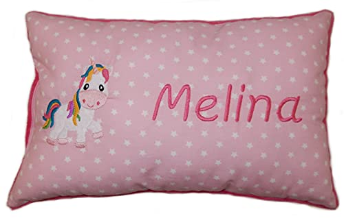 Momelie Rosa Schmusekissen * Kuschelkissen *Einhorn * mit Namen Bestickt * 25 x 40 cm * SK-pi_0111 von Momelie