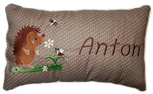 Momelie Schmusekissen in beige * Kuschelkissen * Igel * mit Namen Bestickt * 17 x 29 cm * SK-be_0024 von Momelie