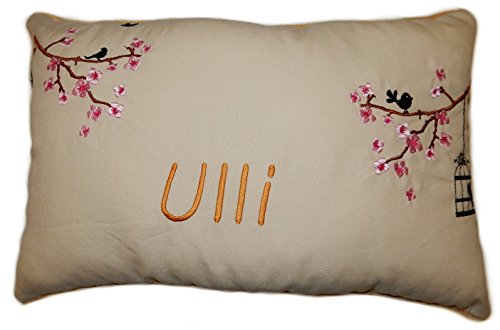 Momelie Schmusekissen in beige * Kuschelkissen * Kirschzweig * mit Namen Bestickt * 25 x 40 cm * SK-be_0012 von Momelie