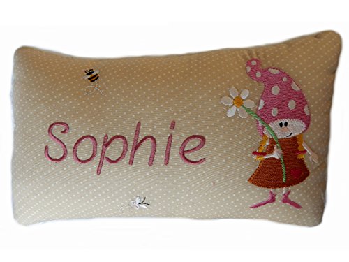 Momelie Schmusekissen in beige * Kuschelkissen * Wichteline * mit Namen Bestickt * 17 x 29 cm * SK-be_0006 von Momelie