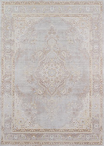 Momeni Rugs Isabella Traditioneller Medaillon-Teppich, flach, 1,2 x 1,8 m, Grau von Momeni