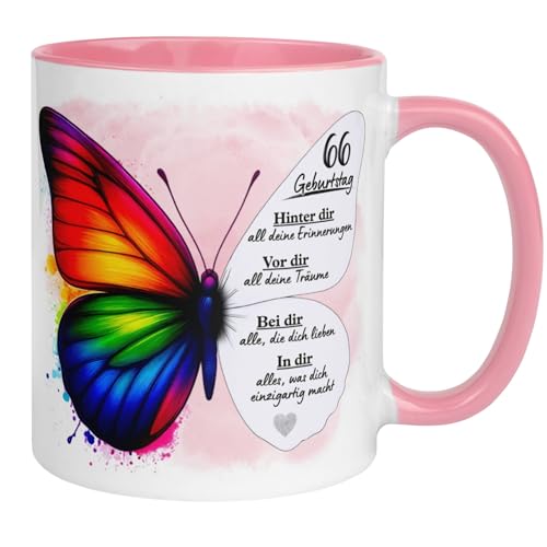 66 Geburtstag Frauen Geschenk Tasse | Schmetterling – Hinter dir Erinnerungen vor dir Träume | Lustige Geschenk Geburtstagstasse Spruch 66. Geburtstag | 66ter Geburtstag - Geburtstagsgeschenk Frau von Momentals