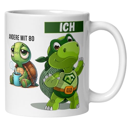 80 Geburtstag Frau Mann Tasse | Schildkröte - Andere mit 80 und Ich | Lustige Kaffeetasse mit Spruch zum 80. Geburtstag | 80ter Geburtstag - Witziges Geburtstagsgeschenk Mama Papa Freund Freundin von Momentals