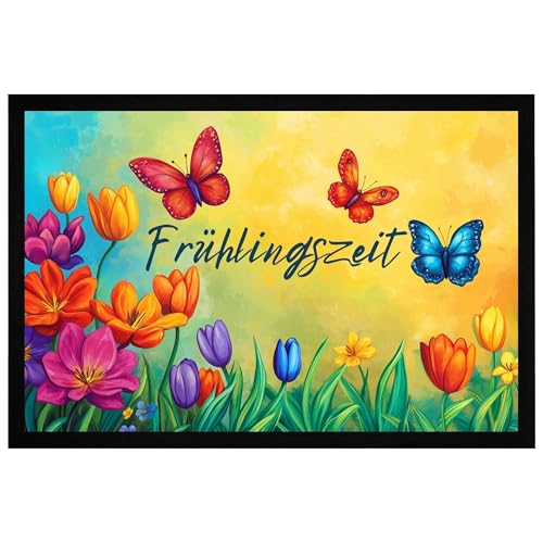 Momentals® Fußmatte – Frühlingszeit | Blumen & Schmetterling | 60x40cm | rutschfeste Rückseite von Momentals