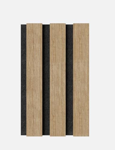 Momento Muster Akustikpaneele Holz Filz Schwarz - Made in Germany - Eiche Natur - Wandverkleidung Innen Wandpaneele Holzoptik - 3D Lamellenwand Paneele - Akustik Holzpaneele Wand Holzverkleidung Panel von Momento
