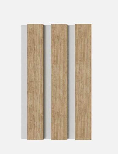 Momento Muster Akustikpaneele Holz Filz Weiß - Made in Germany - Eiche Natur - Wandverkleidung Innen Wandpaneele Holzoptik - 3D Lamellenwand Paneele - Akustik Holzpaneele Wand Holzverkleidung Panel von Momento