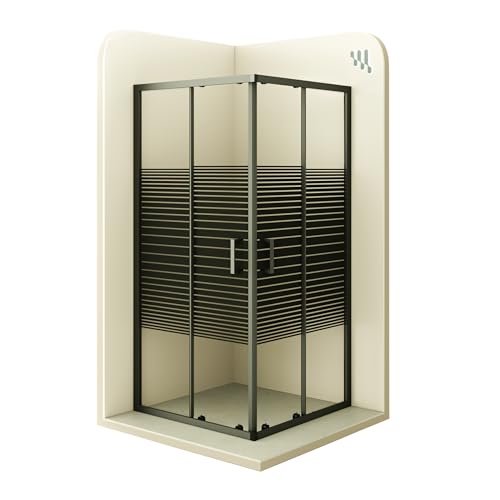 MOG Duschkabine 80x80 cm Höhe: 180 cm mit Schiebetüren Eckdusche mit Rollensystem aus 6 mm schwarz gestreiftes ESG Glas DK67 MOG Duschkabine 80x80 cm Höhe: 180 cm mit Schiebetüren Eckdusche mit Rollensystem aus 6 mm schwarz gestreiftes ESG Glas DK67 von Moments of Glass