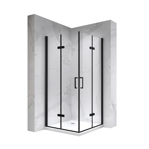 MOG Duschkabine Matilde 80x90 Höhe: 180 cm, Eckkabine mit Falttüren in Schwarz, Falttürkabine aus 6mm durchsichtigem Nano ESG-Sicherheitsglas - LINKS & RECHTS MONTIERBAR! - ALLE GRÖSSEN DK11B von Moments of Glass