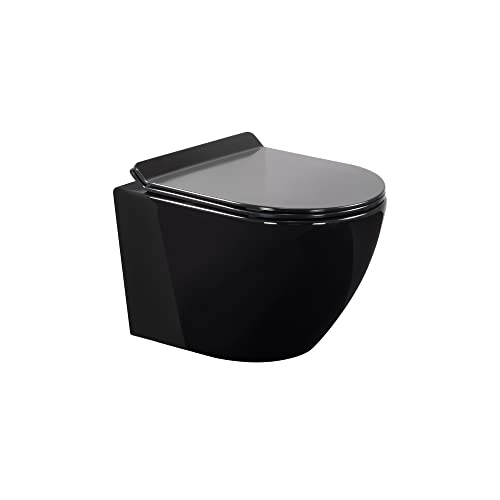 WC Franco Wand Toilette spülrandlos inkl. WC Sitz mit Softclose Absenkautomatik + abnehmbar - Schwarz von Moments of Glass