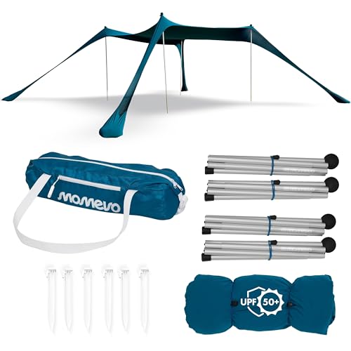 MOMEVO - Sunsail Big Family Strandzelt - Sonnensegel Strand mit zertifiziertem UV Schutz UPF50+ (Bis 6 Personen, Petrolblau) von Momevo