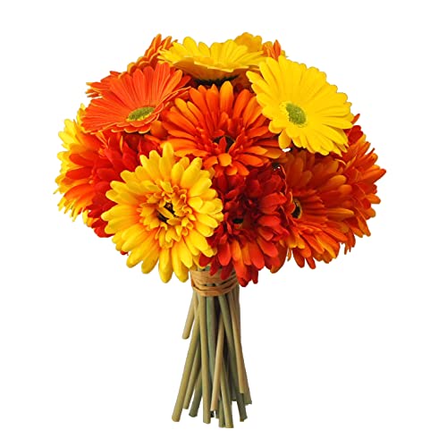 Momiaday Künstliche Herbstblumen, Bunte Gerbera-Gänseblümchen, Seidensträuße mit lebendigen Farben, Gänseblümchen, Herbst, Kunstblumen, Arrangements für Zuhause, Hochzeit, Tischdekoration (Orange + von Momiaday