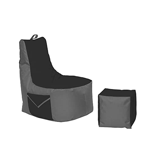 Momiralland Big Gamer Sitzsack mit Lehne Sitzkissen Beanbag BodenKissen Sessel In- & Outdoor geeignet Gaming mit PC Xbox & Playstation (Anthrazit - Schwarz) von Momiralland