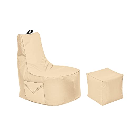 Momiralland Big Gamer Sitzsack mit Lehne Sitzkissen Beanbag BodenKissen Sessel In- & Outdoor geeignet Gaming mit PC Xbox & Playstation (Beige) von Momiralland