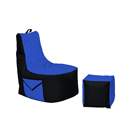 Momiralland Big Gamer Sitzsack mit Lehne Sitzkissen Beanbag BodenKissen Sessel In- & Outdoor geeignet Gaming mit PC Xbox & Playstation (Schwarz - Blau) von Momiralland