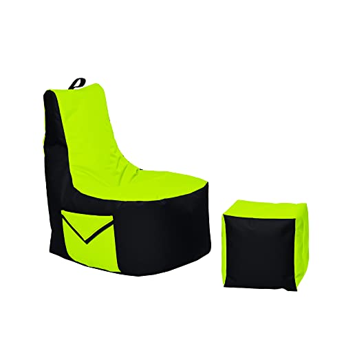 Momiralland Big Gamer Sitzsack mit Lehne Sitzkissen Beanbag BodenKissen Sessel In- & Outdoor geeignet Gaming mit PC Xbox & Playstation (Schwarz – Kiwi) von Momiralland