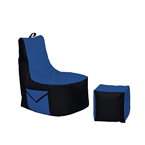 Momiralland Big Gamer Sitzsack mit Lehne Sitzkissen Beanbag BodenKissen Sessel In- & Outdoor geeignet Gaming mit PC Xbox & Playstation (Schwarz – Marieneblau) von Momiralland