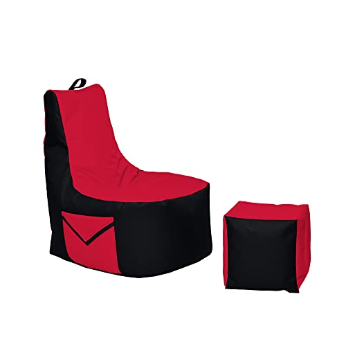 Momiralland Big Gamer Sitzsack mit Lehne Sitzkissen Beanbag BodenKissen Sessel In- & Outdoor geeignet Gaming mit PC Xbox & Playstation (Schwarz – Rot) von Momiralland