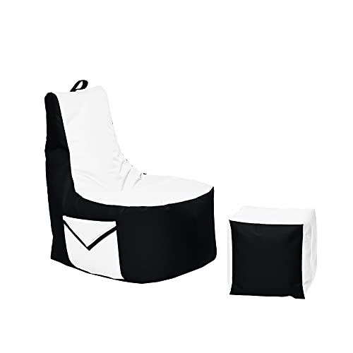 Momiralland Big Gamer Sitzsack mit Lehne Sitzkissen Beanbag BodenKissen Sessel In- & Outdoor geeignet Gaming mit PC Xbox & Playstation (Schwarz - Weiß) von Momiralland