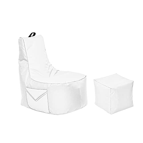 Momiralland Big Gamer Sitzsack mit Lehne Sitzkissen Beanbag BodenKissen Sessel In- & Outdoor geeignet Gaming mit PC Xbox & Playstation (Weiß) von Momiralland
