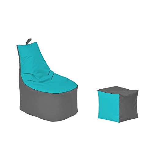 Momiralland Classic Sitzsack XL - XXL mit Hocker Sitzkissen BodenKissen Sessel In- & Outdoor geeignet Gaming Sitzsack für Erwachsene und Kinder… (Anthrazit – Türkis, XL - Durchmesser 65 cm) von Momiralland