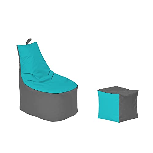 Momiralland Classic Sitzsack XL - XXL mit Hocker Sitzkissen BodenKissen Sessel In- & Outdoor geeignet Gaming Sitzsack für Erwachsene und Kinder… (Anthrazit – Türkis, XXL - Durchmesser 78 cm) von Momiralland