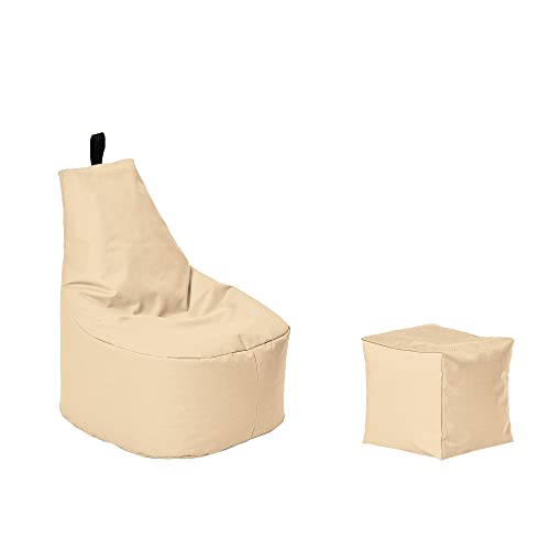 Momiralland Classic Sitzsack XL - XXL mit Hocker Sitzkissen BodenKissen Sessel In- & Outdoor geeignet Gaming Sitzsack für Erwachsene und Kinder… (Beige, XL - Durchmesser 65 cm) von Momiralland