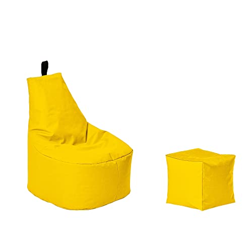 Momiralland Classic Sitzsack XL - XXL mit Hocker Sitzkissen BodenKissen Sessel In- & Outdoor geeignet Gaming Sitzsack für Erwachsene und Kinder… (Gold, XL - Durchmesser 65 cm) von Momiralland
