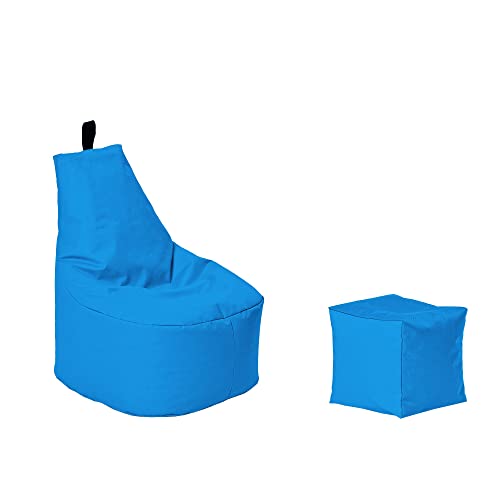 Momiralland Classic Sitzsack XL - XXL mit Hocker Sitzkissen BodenKissen Sessel In- & Outdoor geeignet Gaming Sitzsack für Erwachsene und Kinder… (Hellblau, XXL - Durchmesser 78 cm) von Momiralland
