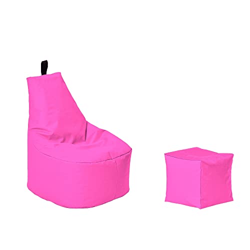 Momiralland Classic Sitzsack XL - XXL mit Hocker Sitzkissen BodenKissen Sessel In- & Outdoor geeignet Gaming Sitzsack für Erwachsene und Kinder… (Pink, XL - Durchmesser 65 cm) von Momiralland