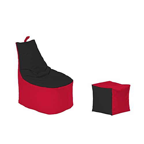 Momiralland Classic Sitzsack XL - XXL mit Hocker Sitzkissen BodenKissen Sessel In- & Outdoor geeignet Gaming Sitzsack für Erwachsene und Kinder… (Rot – Schwarz, XL - Durchmesser 65 cm) von Momiralland