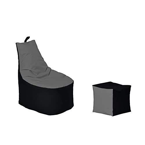 Momiralland Classic Sitzsack XL - XXL mit Hocker Sitzkissen BodenKissen Sessel In- & Outdoor geeignet Gaming Sitzsack für Erwachsene und Kinder… (Schwarz - Anthrazit, XL - Durchmesser 65 cm) von Momiralland