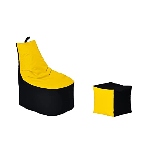 Momiralland Classic Sitzsack XL - XXL mit Hocker Sitzkissen BodenKissen Sessel In- & Outdoor geeignet Gaming Sitzsack für Erwachsene und Kinder… (Schwarz – Gelb, XL - Durchmesser 65 cm) von Momiralland