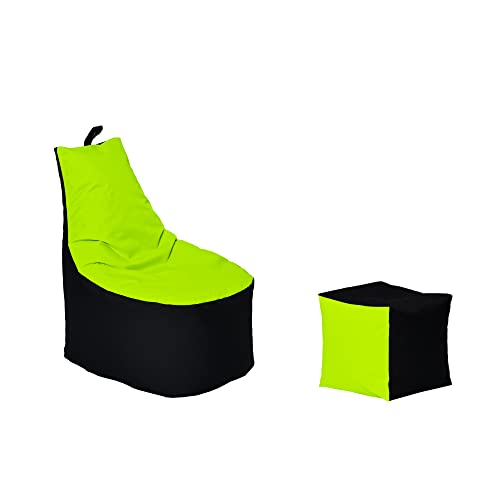 Momiralland Classic Sitzsack XL - XXL mit Hocker Sitzkissen BodenKissen Sessel In- & Outdoor geeignet Gaming Sitzsack für Erwachsene und Kinder… (Schwarz – Kiwi, XXL - Durchmesser 78 cm) von Momiralland