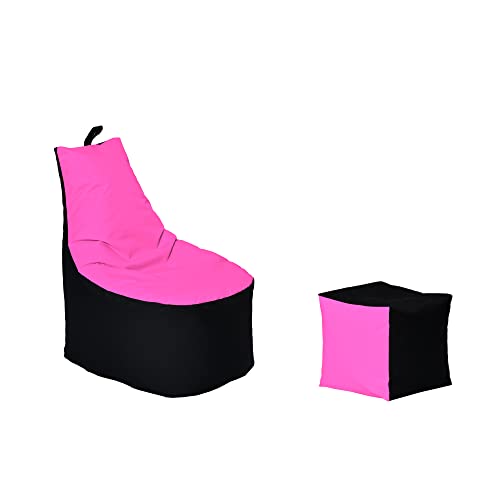 Momiralland Classic Sitzsack XL - XXL mit Hocker Sitzkissen BodenKissen Sessel In- & Outdoor geeignet Gaming Sitzsack für Erwachsene und Kinder… (Schwarz – Pink, XL - Durchmesser 65 cm) von Momiralland