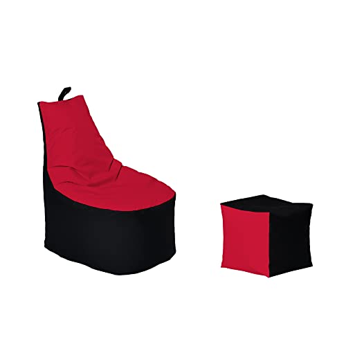 Momiralland Classic Sitzsack XL - XXL mit Hocker Sitzkissen BodenKissen Sessel In- & Outdoor geeignet Gaming Sitzsack für Erwachsene und Kinder… (Schwarz – Rot, XXL - Durchmesser 78 cm) von Momiralland