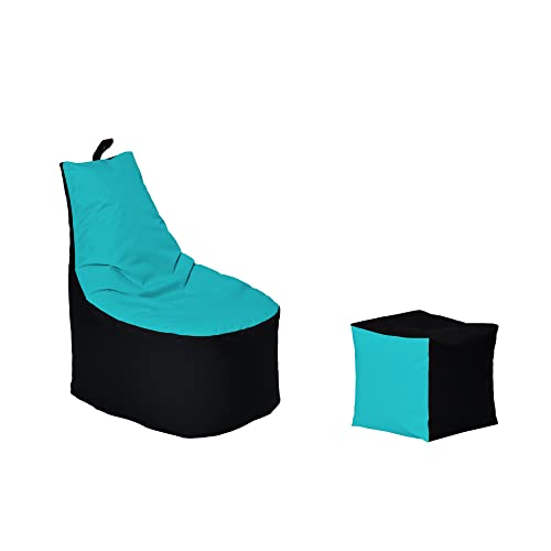 Momiralland Classic Sitzsack XL - XXL mit Hocker Sitzkissen BodenKissen Sessel In- & Outdoor geeignet Gaming Sitzsack für Erwachsene und Kinder… (Schwarz – Türkis, XXL - Durchmesser 78 cm) von Momiralland