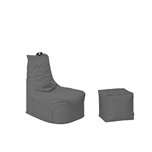 Momiralland Komfort Sitzsack XL - XXL mit Hocker Sitzkissen BodenKissen Sessel In- & Outdoor geeignet Gaming Sitzsack für Erwachsene und Kinder (Anthrazit, XL - Durchmesser 75 cm) von Momiralland
