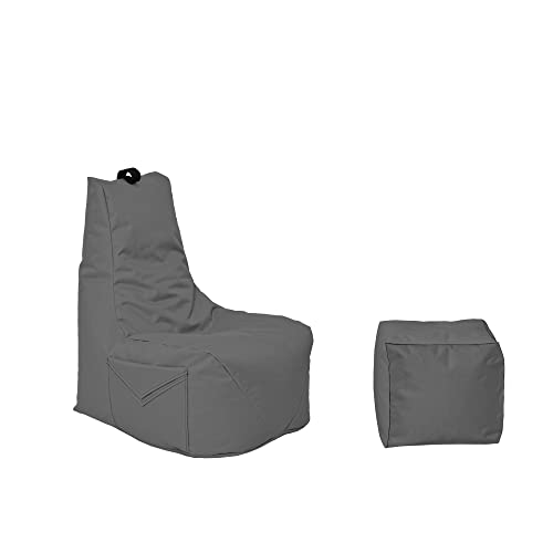 Momiralland Komfort Sitzsack XL - XXL mit Hocker Sitzkissen BodenKissen Sessel In- & Outdoor geeignet Gaming Sitzsack für Erwachsene und Kinder (Anthrazit, XXL - Durchmesser 80 cm) von Momiralland