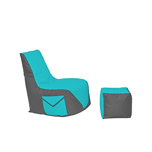 Momiralland Komfort Sitzsack XL - XXL mit Hocker Sitzkissen BodenKissen Sessel In- & Outdoor geeignet Gaming Sitzsack für Erwachsene und Kinder (Anthrazit – Türkis, XL - Durchmesser 75 cm) von Momiralland