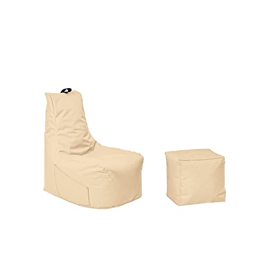 Momiralland Komfort Sitzsack XL - XXL mit Hocker Sitzkissen BodenKissen Sessel In- & Outdoor geeignet Gaming Sitzsack für Erwachsene und Kinder (Beige, XXL - Durchmesser 80 cm) von Momiralland