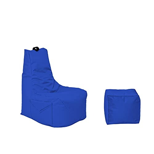 Momiralland Komfort Sitzsack XL - XXL mit Hocker Sitzkissen BodenKissen Sessel In- & Outdoor geeignet Gaming Sitzsack für Erwachsene und Kinder (Blau, XL - Durchmesser 75 cm) von Momiralland