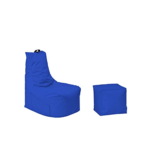 Momiralland Komfort Sitzsack XL - XXL mit Hocker Sitzkissen BodenKissen Sessel In- & Outdoor geeignet Gaming Sitzsack für Erwachsene und Kinder (Blau, XXL - Durchmesser 80 cm) von Momiralland