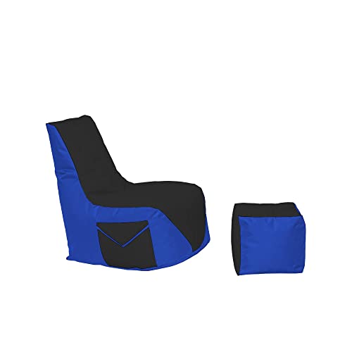 Momiralland Komfort Sitzsack XL - XXL mit Hocker Sitzkissen BodenKissen Sessel In- & Outdoor geeignet Gaming Sitzsack für Erwachsene und Kinder (Blau – Schwarz, XL - Durchmesser 75 cm) von Momiralland