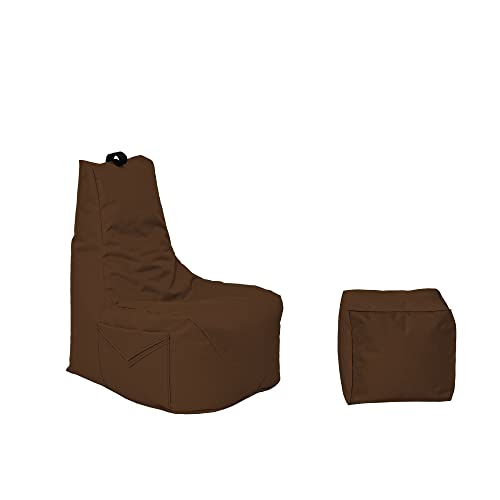 Momiralland Komfort Sitzsack XL - XXL mit Hocker Sitzkissen BodenKissen Sessel In- & Outdoor geeignet Gaming Sitzsack für Erwachsene und Kinder (Braun, XXL - Durchmesser 80 cm) von Momiralland