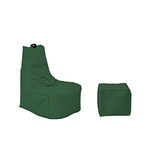 Momiralland Komfort Sitzsack XL - XXL mit Hocker Sitzkissen BodenKissen Sessel In- & Outdoor geeignet Gaming Sitzsack für Erwachsene und Kinder (Dunkelgrün, XL - Durchmesser 75 cm) von Momiralland