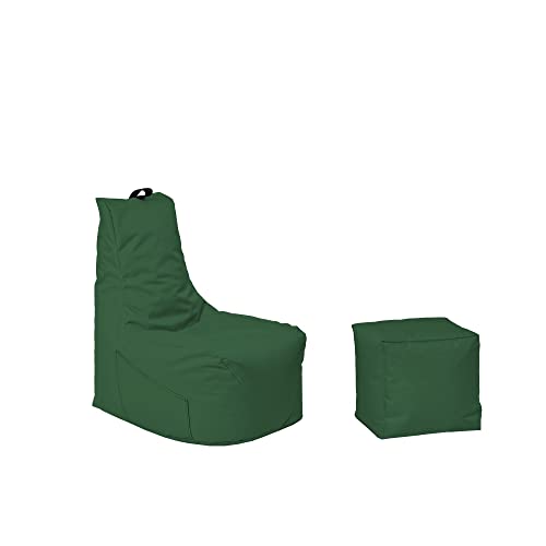 Momiralland Komfort Sitzsack XL - XXL mit Hocker Sitzkissen BodenKissen Sessel In- & Outdoor geeignet Gaming Sitzsack für Erwachsene und Kinder (Dunkelgrün, XXL - Durchmesser 80 cm) von Momiralland